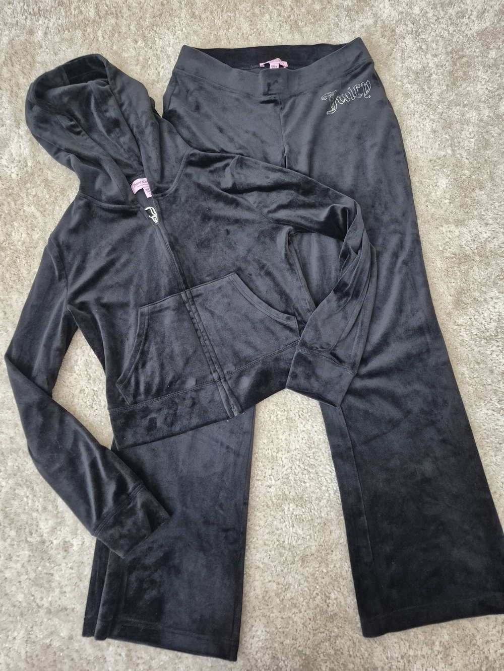 Juicy Couture Black Velour Track Pants & Zip Hoodie Set